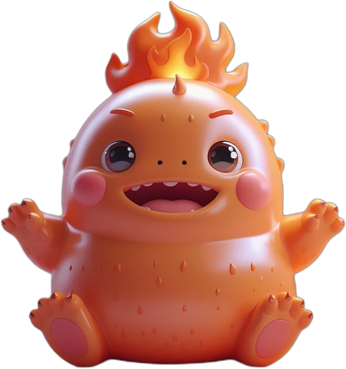 Blaze, a warm orange and red flame-colored Pomby monster